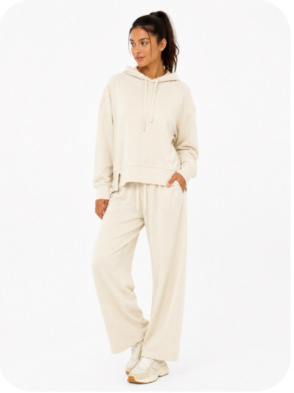 FABLETICS Ribbed Fuzzy Tracksuit Hoodie Jogger Set Ivory Small